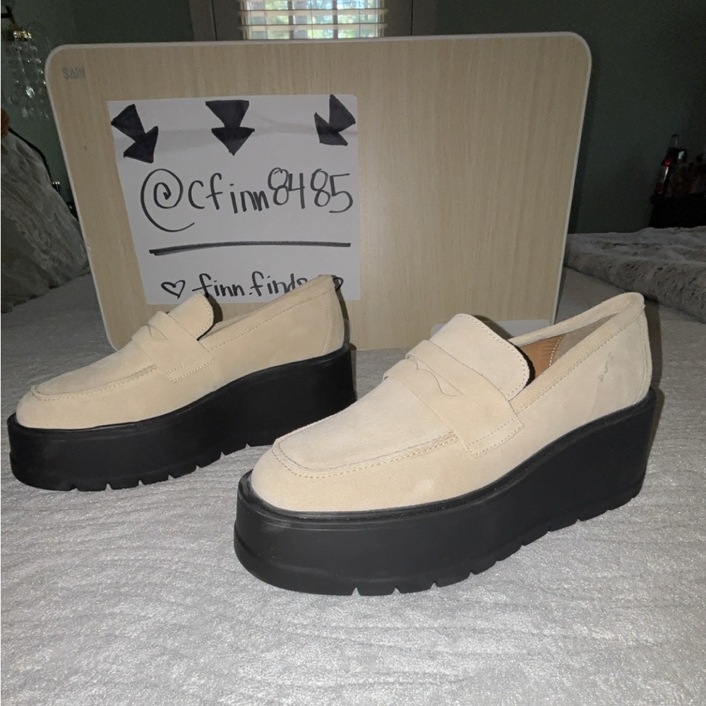 NWOT Free People Nico Cappuccino Suede Platform Chunky Loafers - Picture 1 of 5